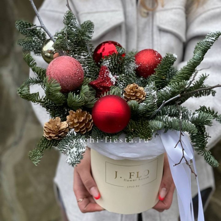 Новогодняя композиция в коробке ред в Кургане