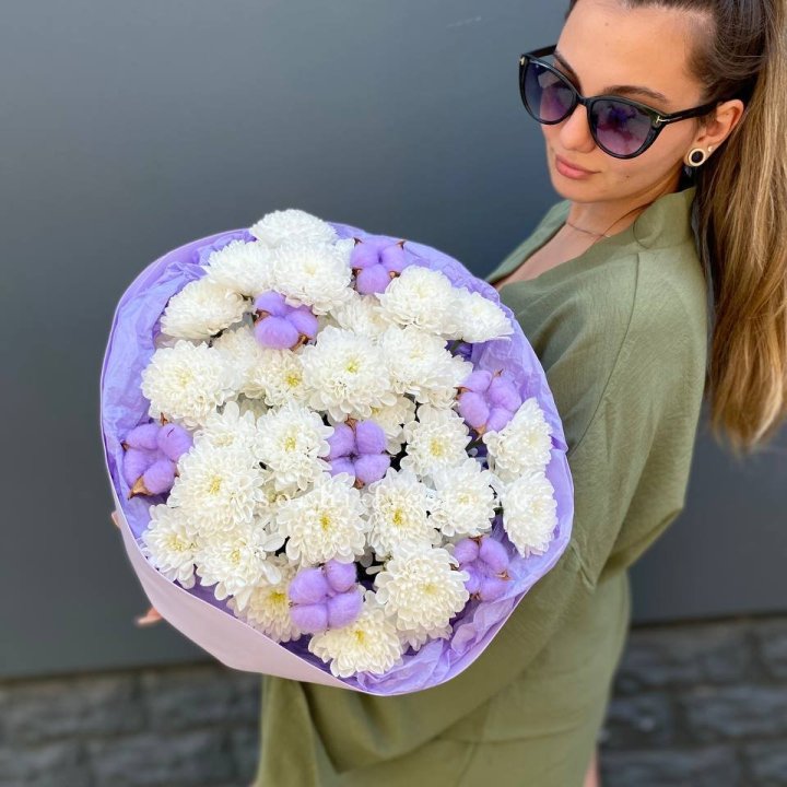  Букет  хризантем и хлопка в Кургане