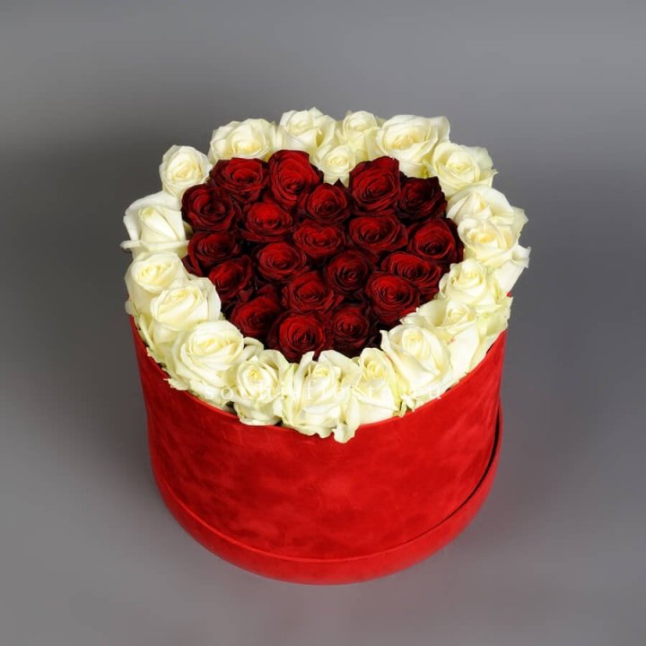 39 красных и белых роз в цилиндре в Кургане