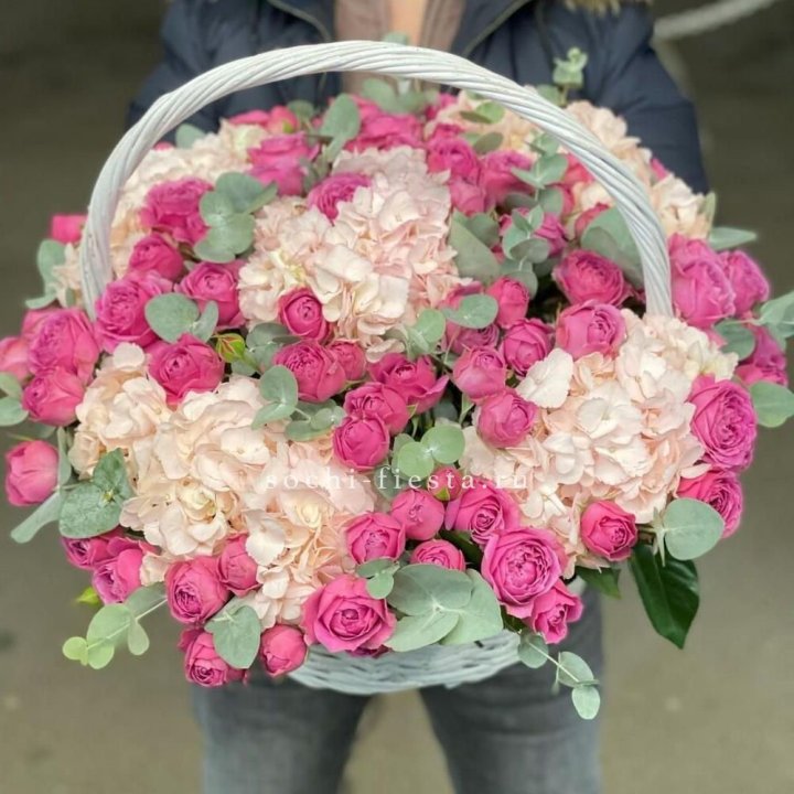 Корзина с гортензией и Мисти Баблс в Кургане