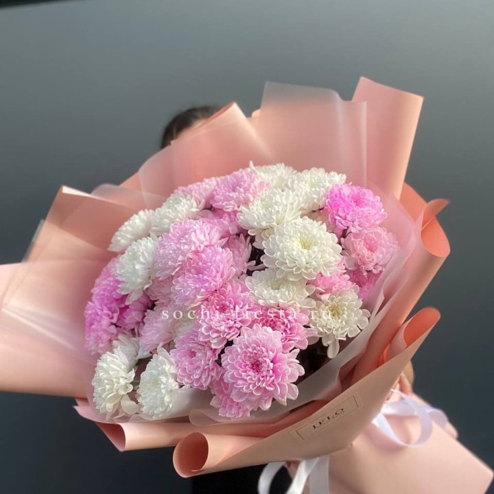  Букет бело-розовых хризантем  в Кургане