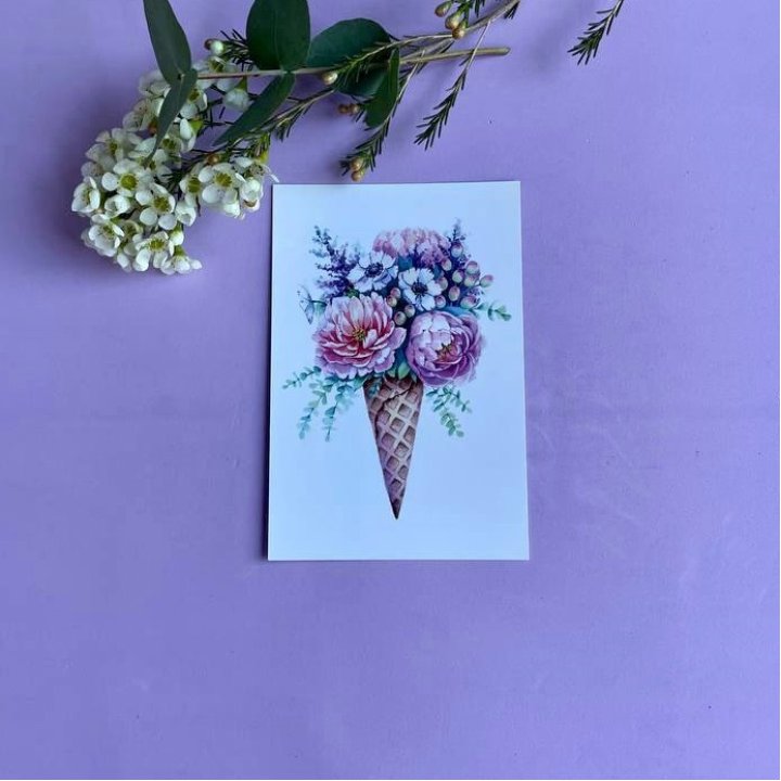 Открытка к букету "Цветочно-кремовый" в Кургане