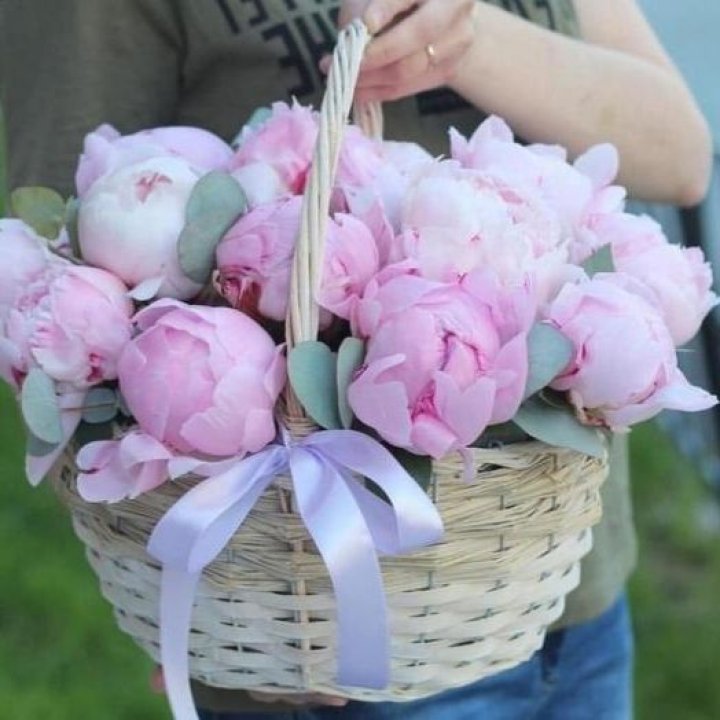 15 пионов в корзине в Кургане