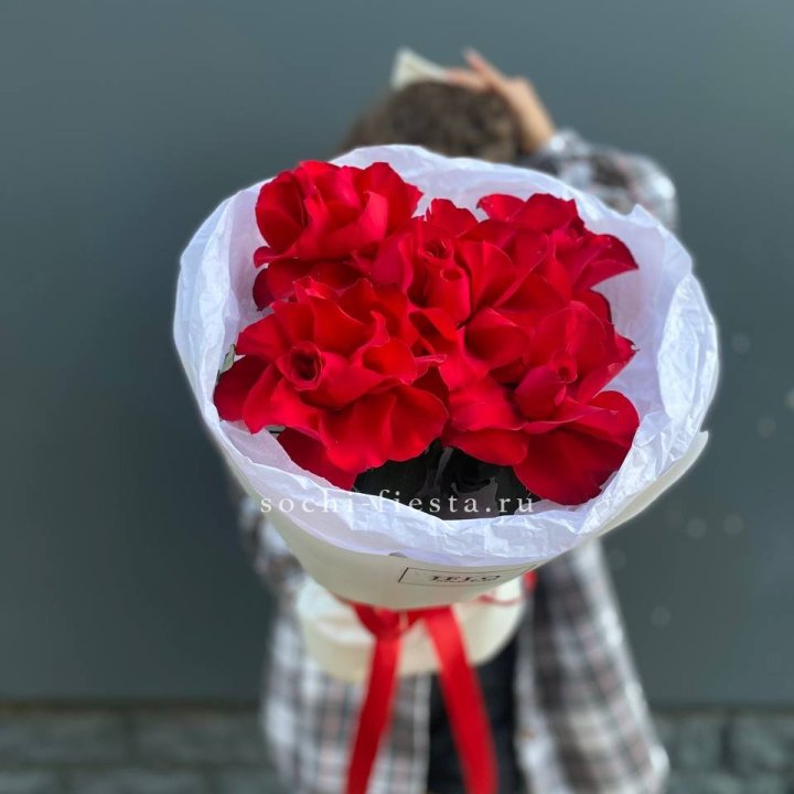 5 французских красных роз в Кургане